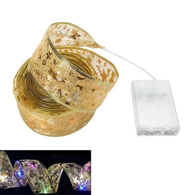 Lumières ruban de Noël – guirlande LED avec ruban en organza pour sapin de Noël, 6 styles