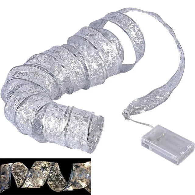 Lumières ruban de Noël – guirlande LED avec ruban en organza pour sapin de Noël, 6 styles