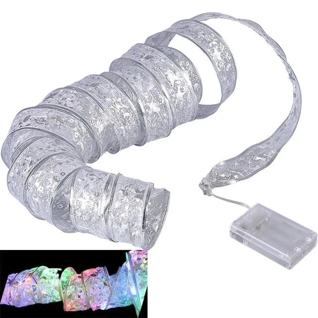 Lumières ruban de Noël – guirlande LED avec ruban en organza pour sapin de Noël, 6 styles