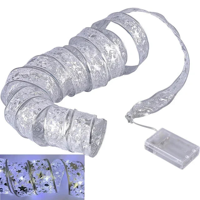 Lumières ruban de Noël – guirlande LED avec ruban en organza pour sapin de Noël, 6 styles