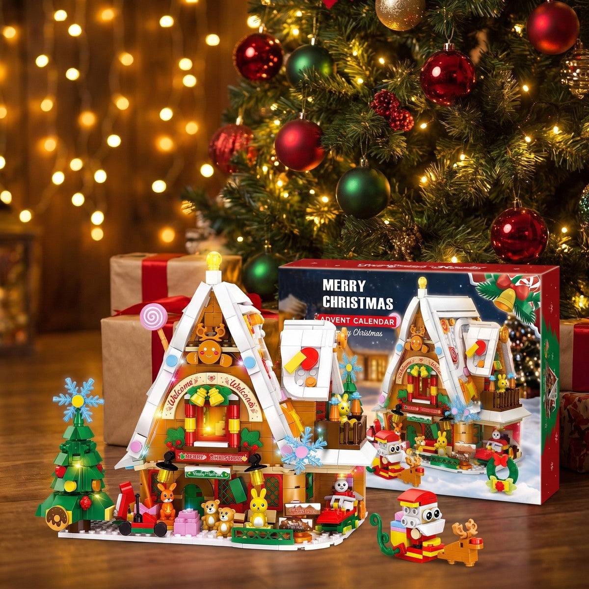 Snow House Building Block Advent Calendar, 898 Pieces with Interior Light