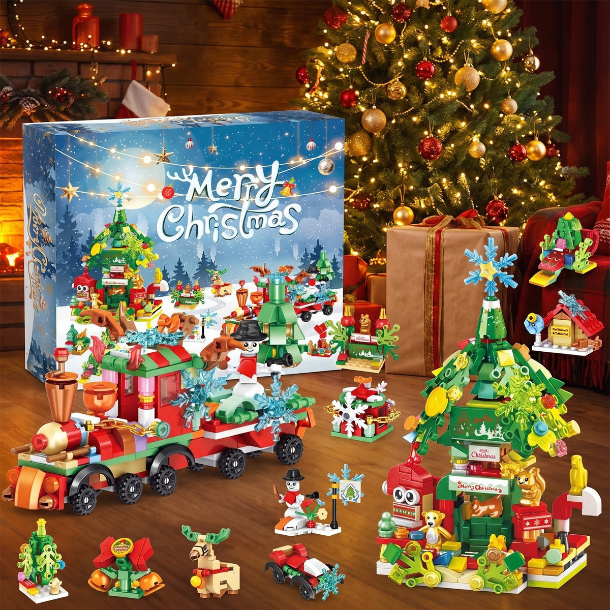 Christmas Brick Advent Calendar, 699 Pieces, Red Train, Tree House and Extras