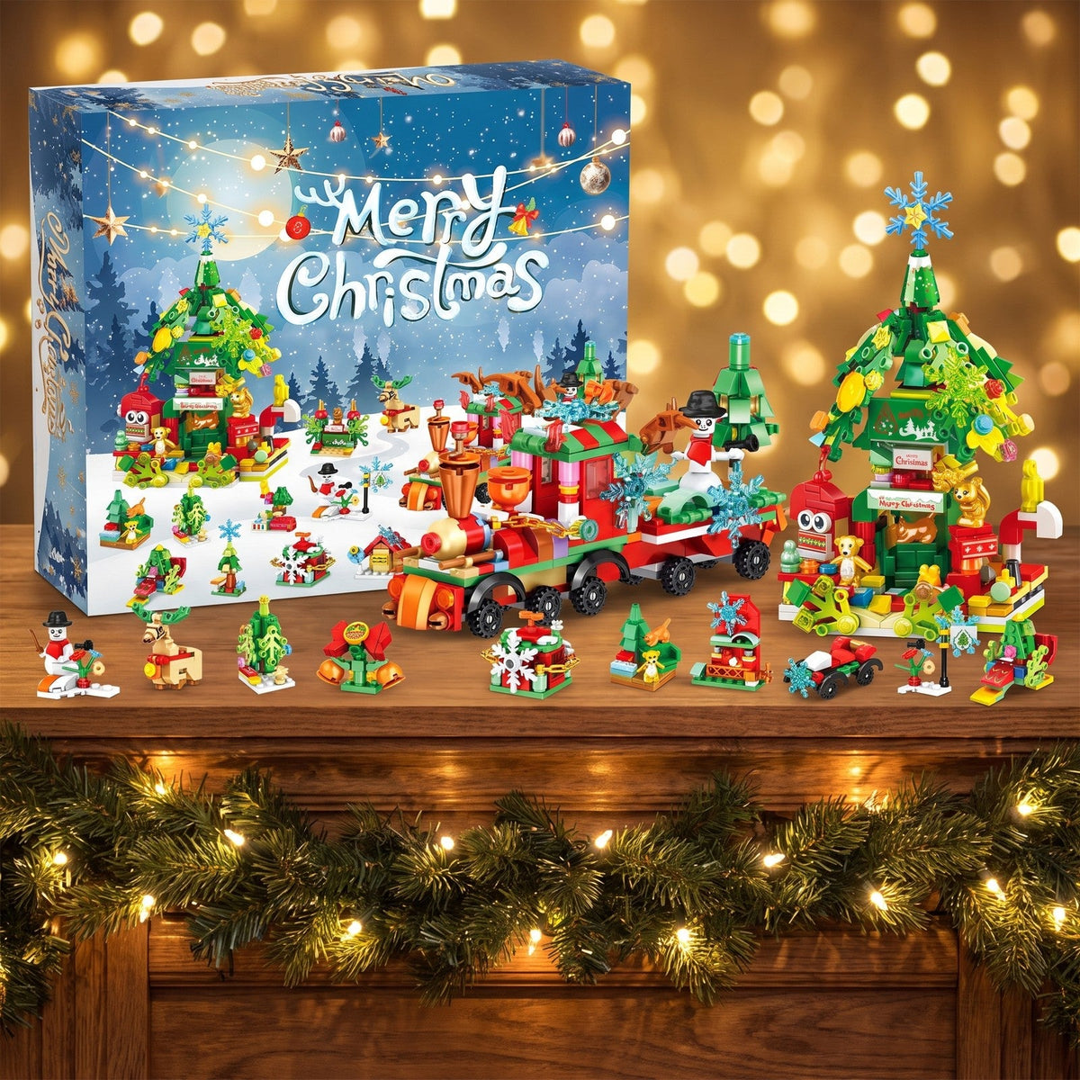Christmas Brick Advent Calendar, 699 Pieces, Red Train, Tree House and Extras