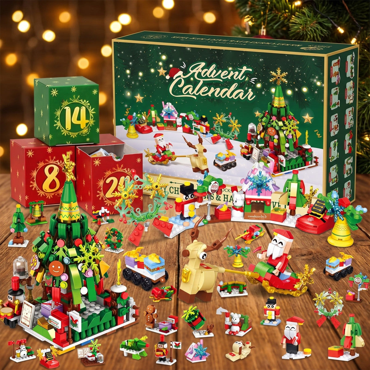 Santa's Sleigh and Christmas Tree Building Block Advent Calendar, Numbered Boxes