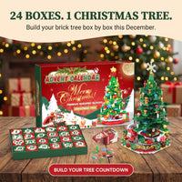 Building Block Christmas Tree Advent Calendar, 24 Numbered Boxes, with String Lights