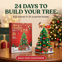 Christmas Tree Building Block Advent Calendar, 24 Boxes, 833 Pieces, Santa Sleigh Topper