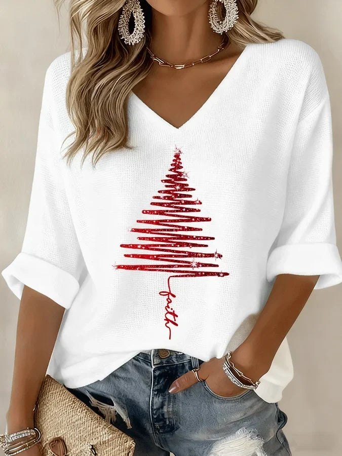 Chemisier en maille à col en V avec imprimé de Noël