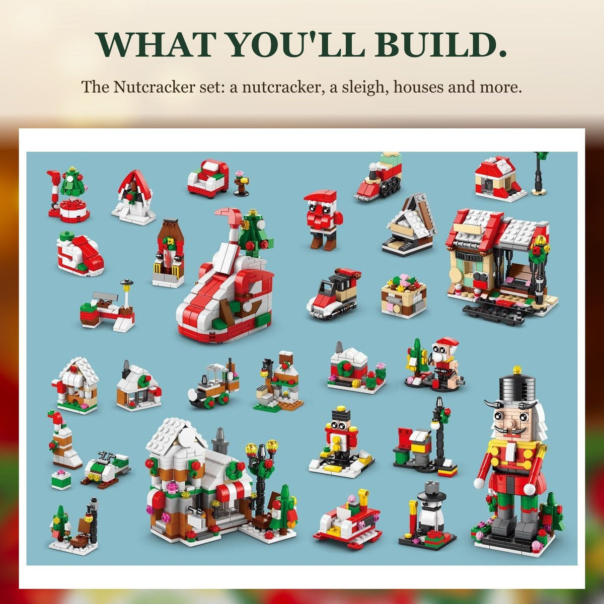 6-in-1 Christmas Building Block Advent Calendar, 28 Doors, Nutcracker, Sleigh or Tree