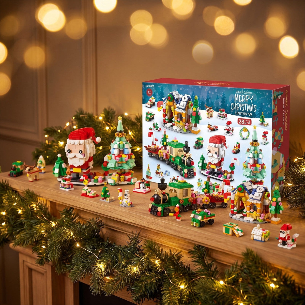 6-in-1 Christmas Building Block Advent Calendar, 28 Doors, Nutcracker, Sleigh or Tree