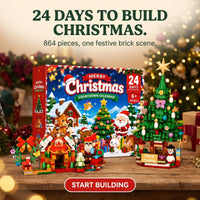 Christmas Scene Building Block Advent Calendar, 864 Pieces, House, Santa and Tree