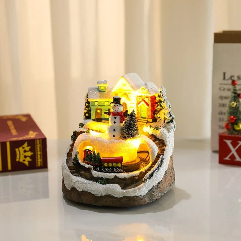 Village de Noël avec éclairage LED et train miniature rotatif