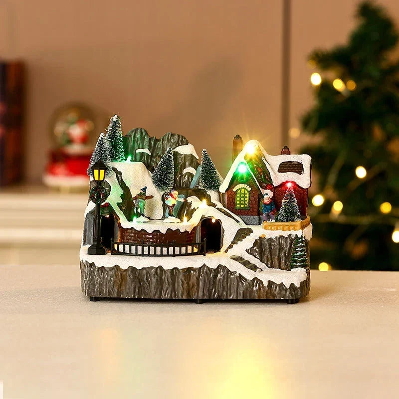 Village de Noël avec éclairage LED et train miniature rotatif