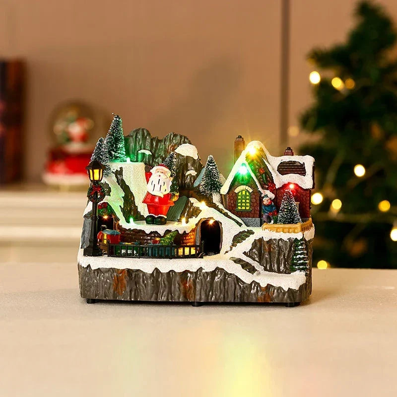Village de Noël avec éclairage LED et train miniature rotatif