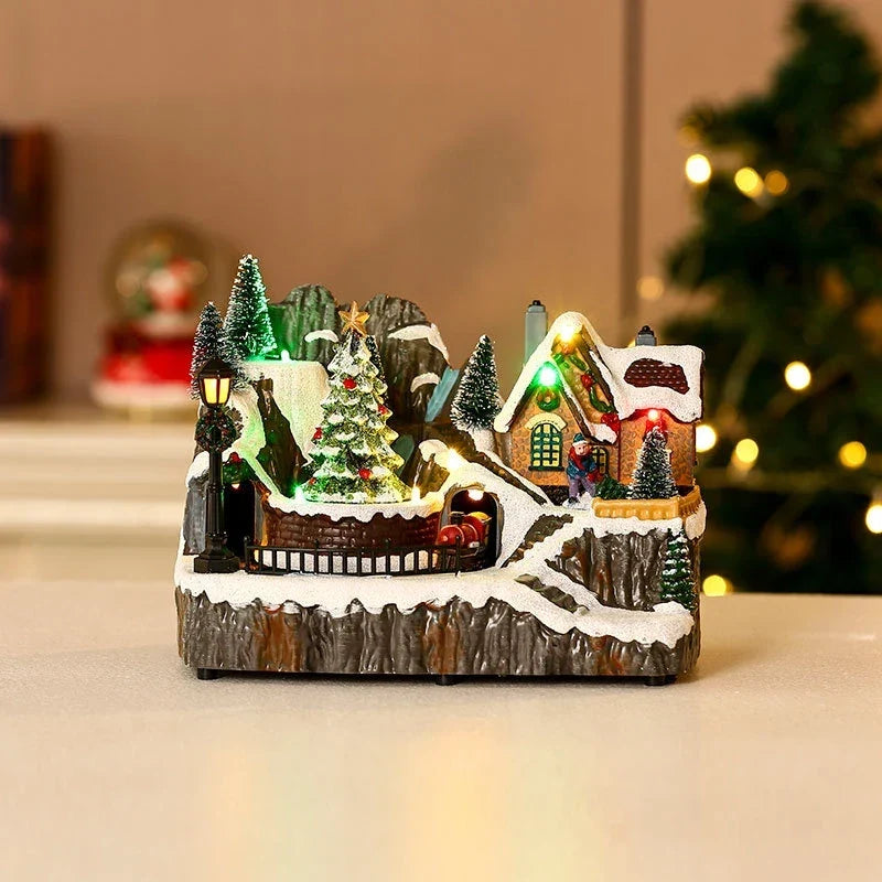 Village de Noël avec éclairage LED et train miniature rotatif