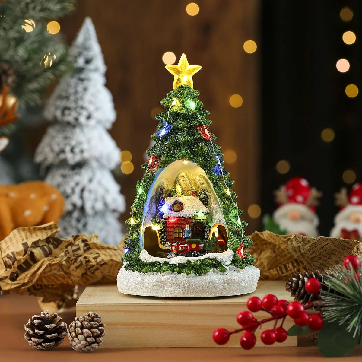 Village de Noël avec éclairage LED et train miniature rotatif