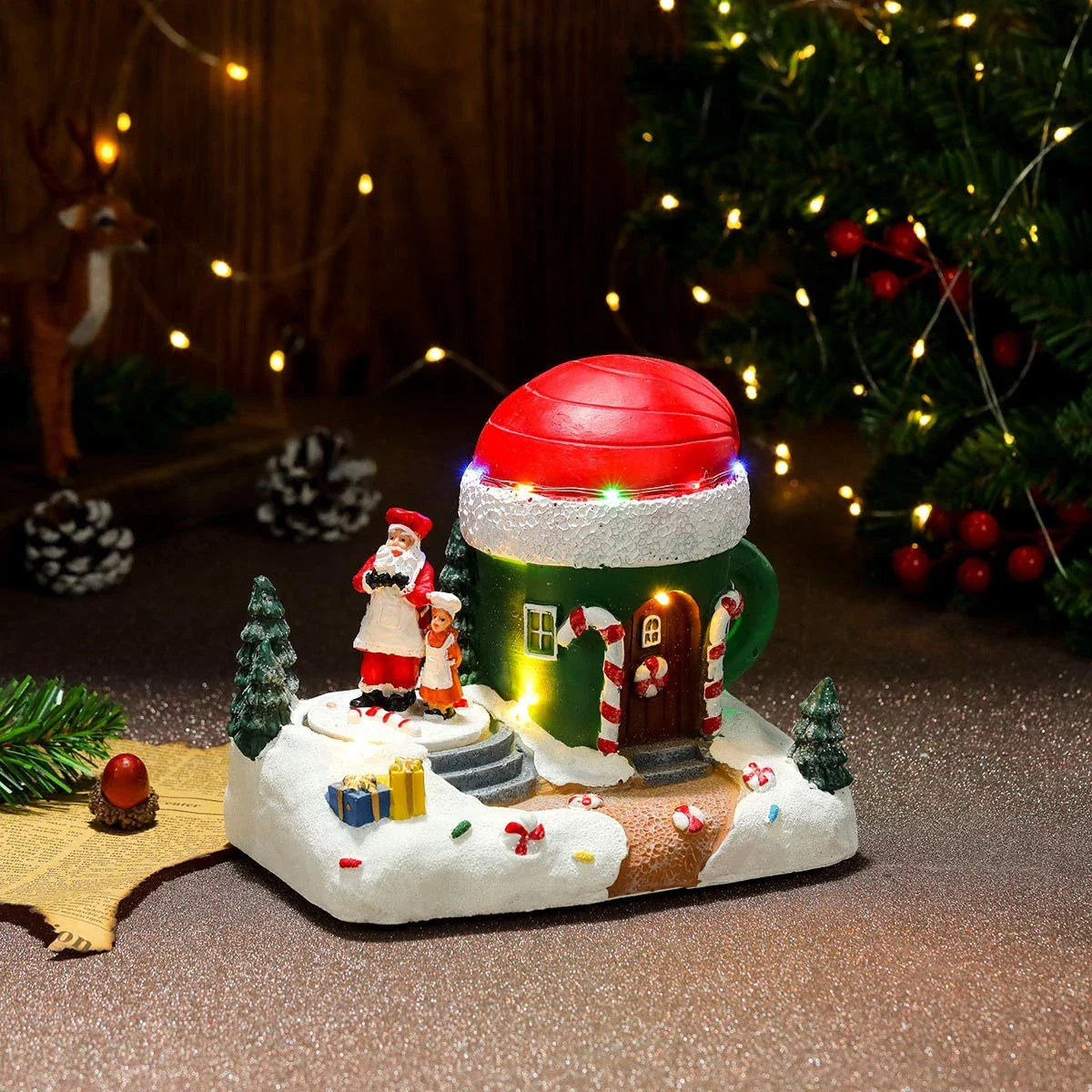 Village de Noël avec éclairage LED et train miniature rotatif
