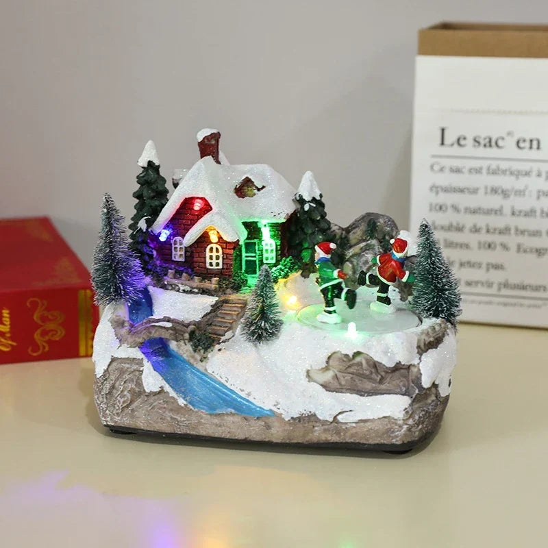 Village de Noël avec éclairage LED et train miniature rotatif