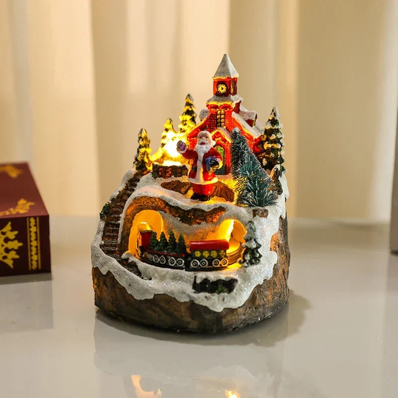 Village de Noël avec éclairage LED et train miniature rotatif