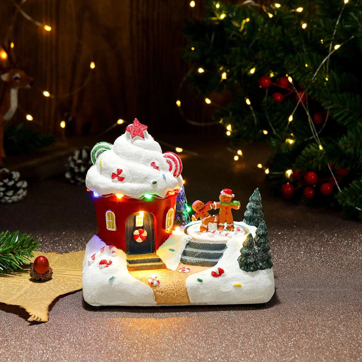 Village de Noël avec éclairage LED et train miniature rotatif