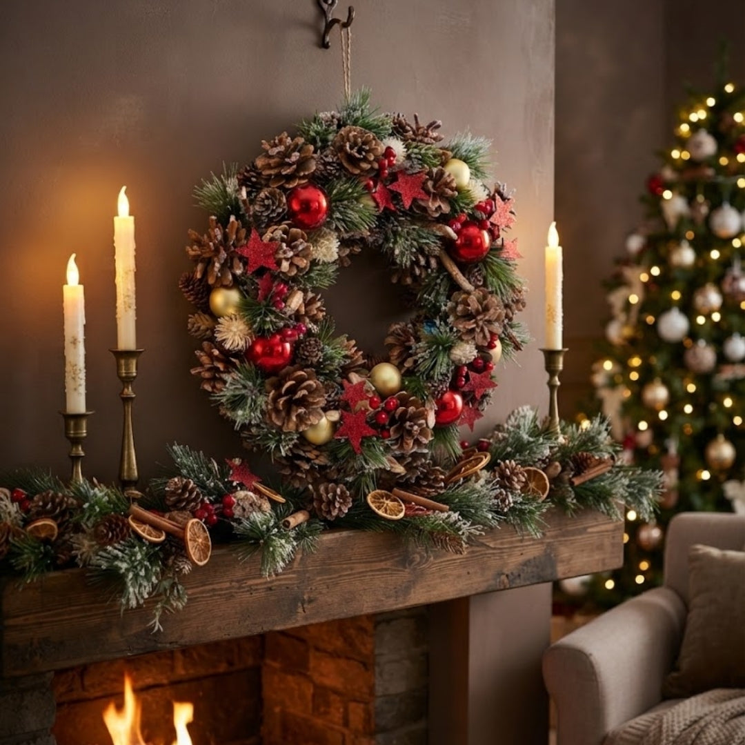Christmas Wreath with Decorative Holly Star