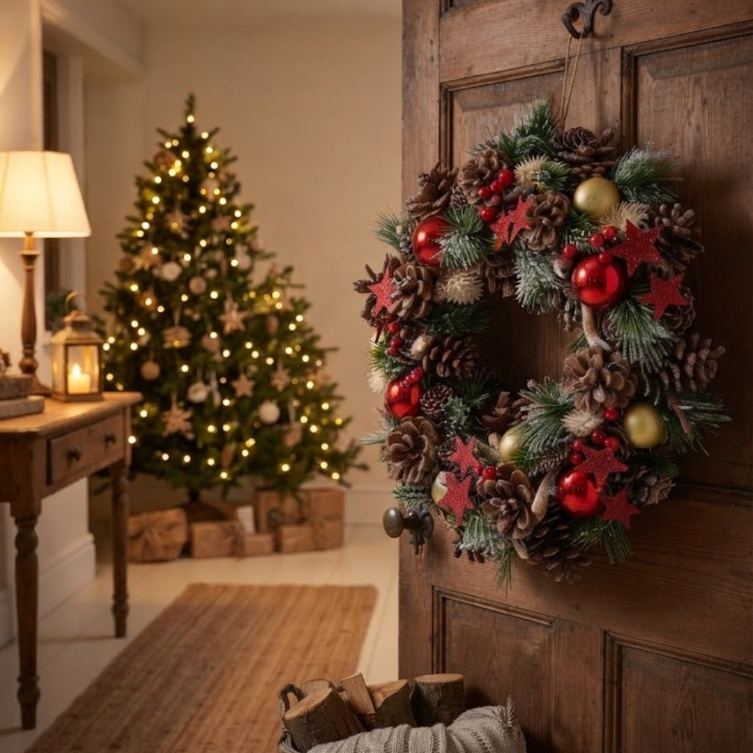 Christmas Wreath with Decorative Holly Star