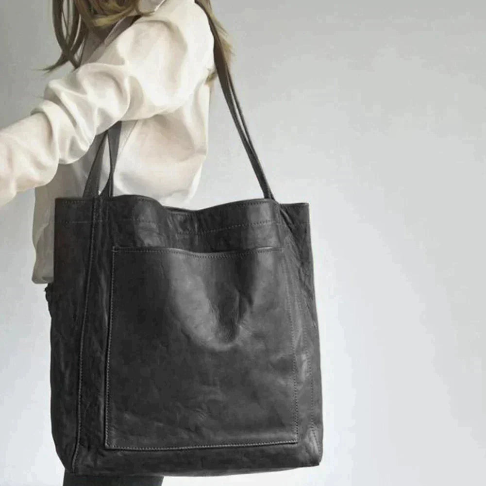 Classic Natural Leather Handbag in Retro Style
