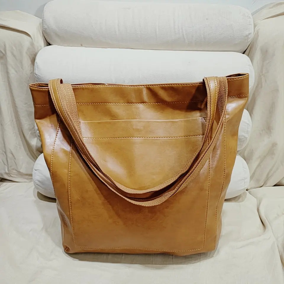 Classic Natural Leather Handbag in Retro Style