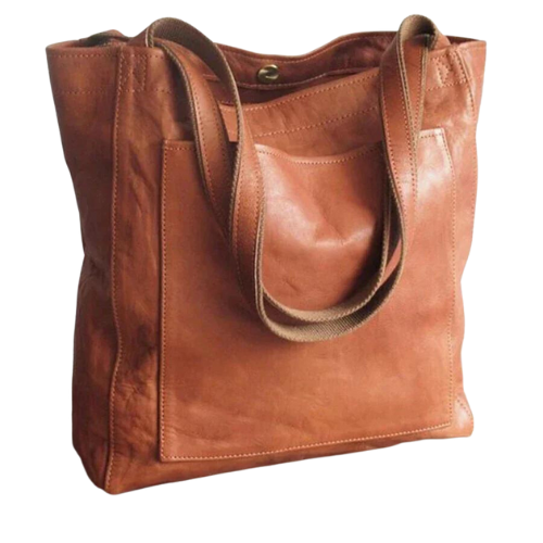 Classic Natural Leather Handbag in Retro Style