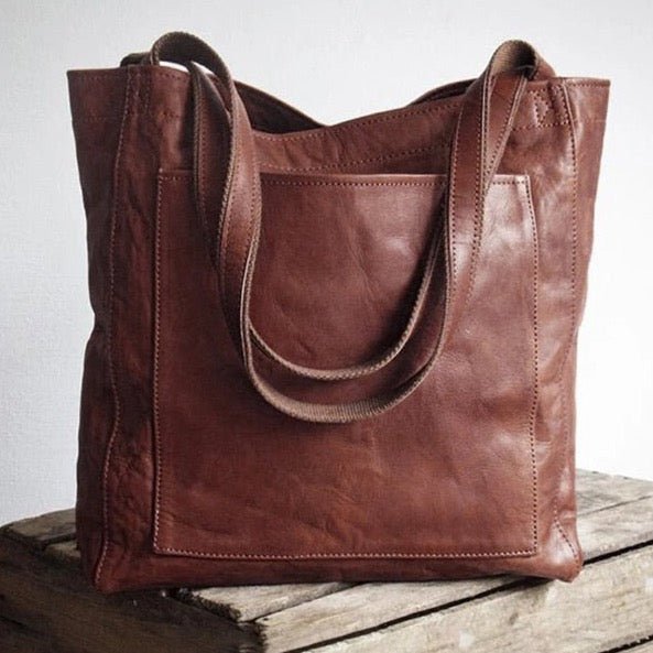 Classic Natural Leather Handbag in Retro Style