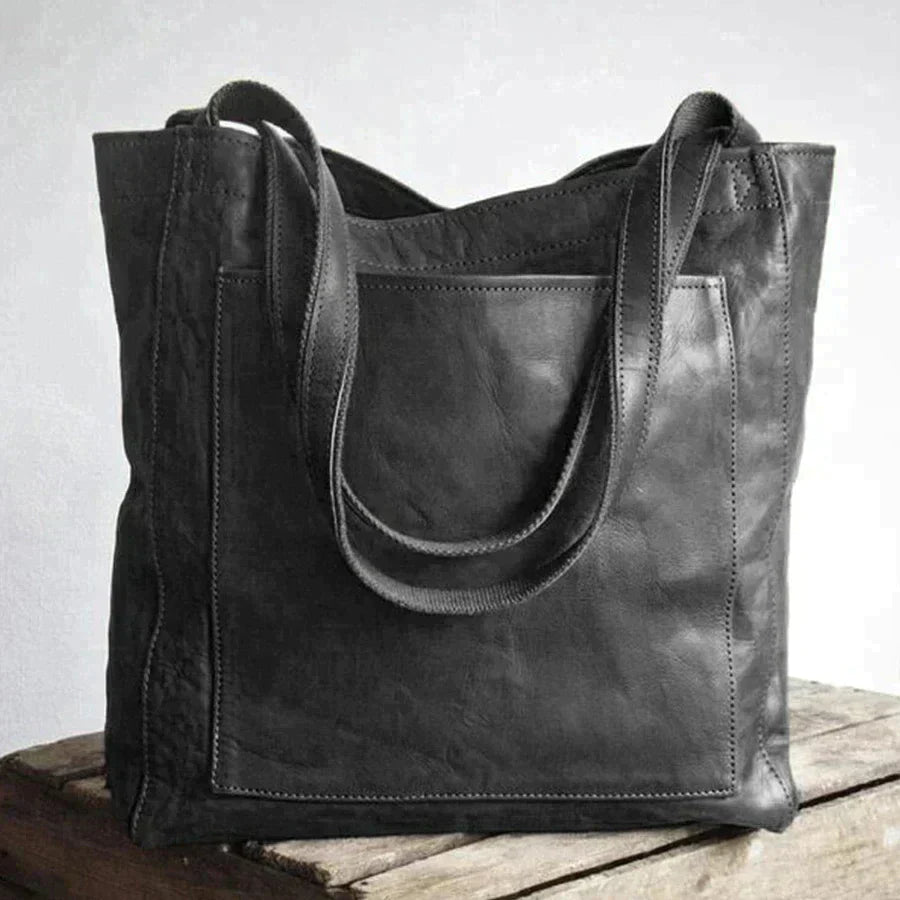 Classic Natural Leather Handbag in Retro Style
