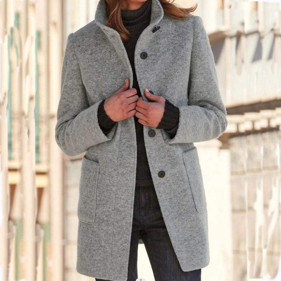 Manteau classique en laine pour femme avec fermeture à boutons rétro