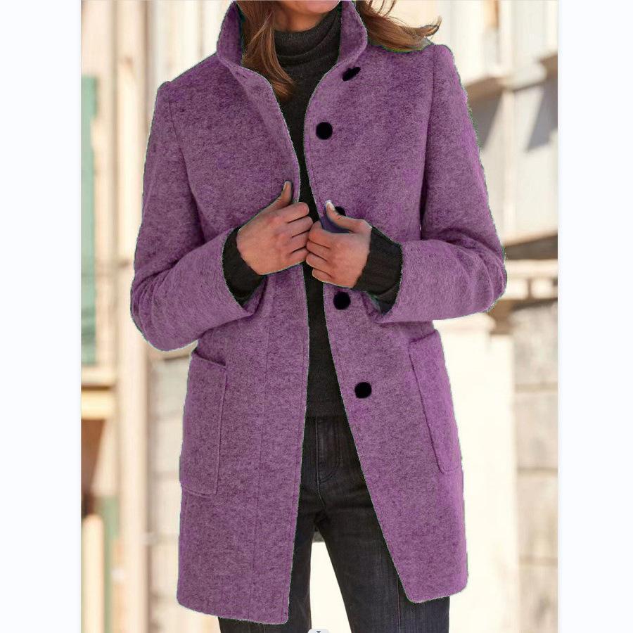Manteau classique en laine pour femme avec fermeture à boutons rétro