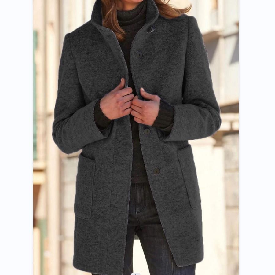 Manteau classique en laine pour femme avec fermeture à boutons rétro