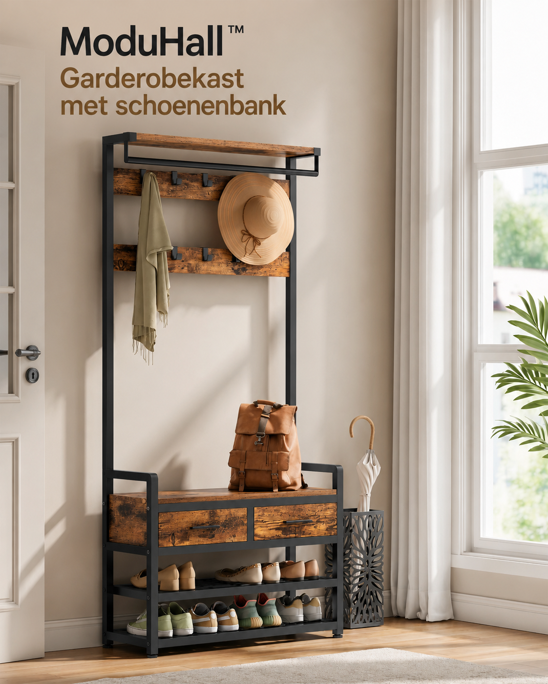 Coat Rack with Shoe Bench