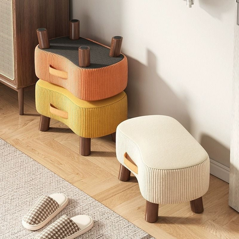 Contemporary Nordic Portable Cuboid Footstool in Synthetic Fabric with Pine Wood, Backless and Armless for Living Room