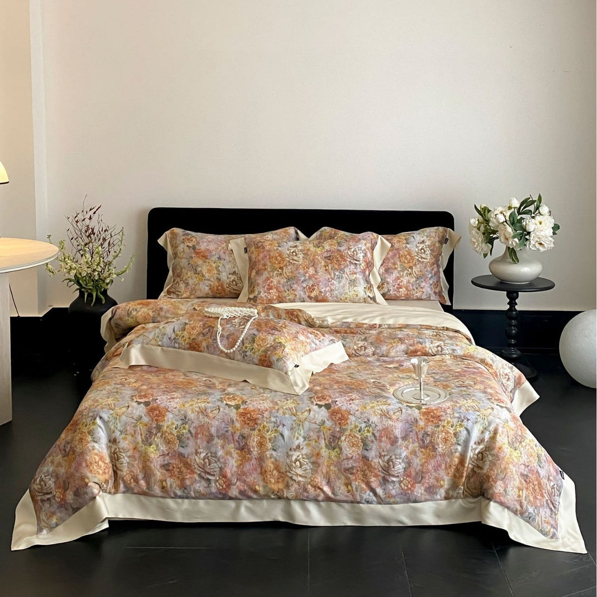 Cotton Sateen Bedding Set with Watercolor Marble Print and Fine Hem Edge