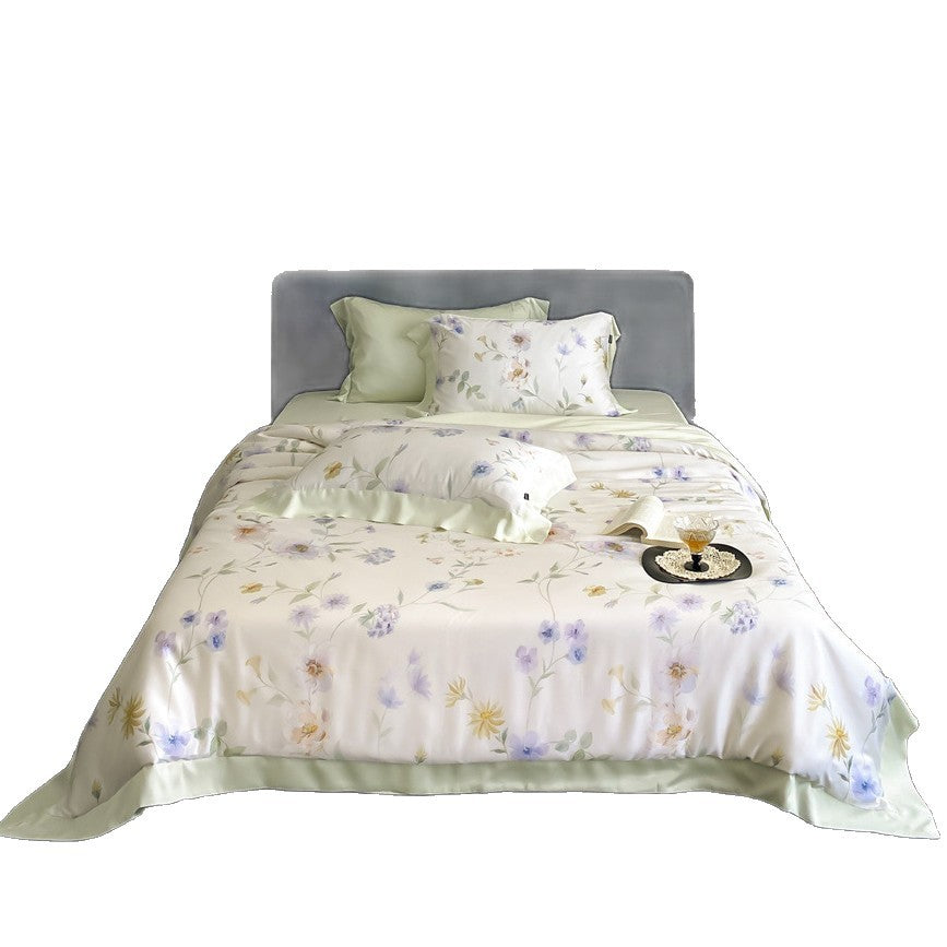 Cotton Sateen Bedding Set with Watercolor Marble Print and Fine Hem Edge