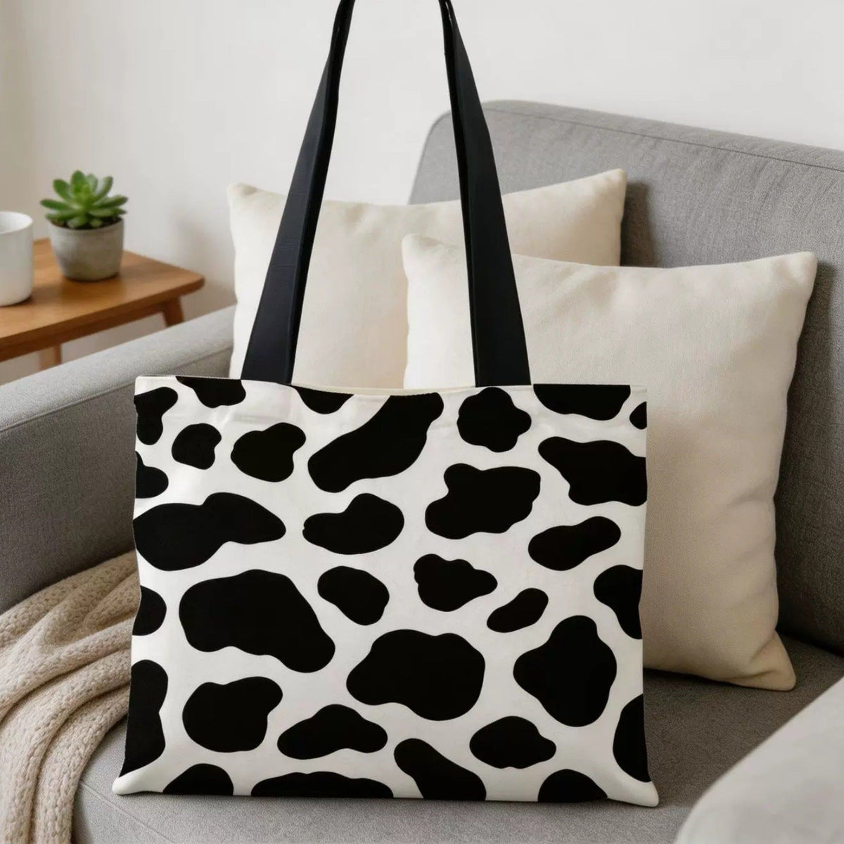 Cow Print Canvas Tote Bag