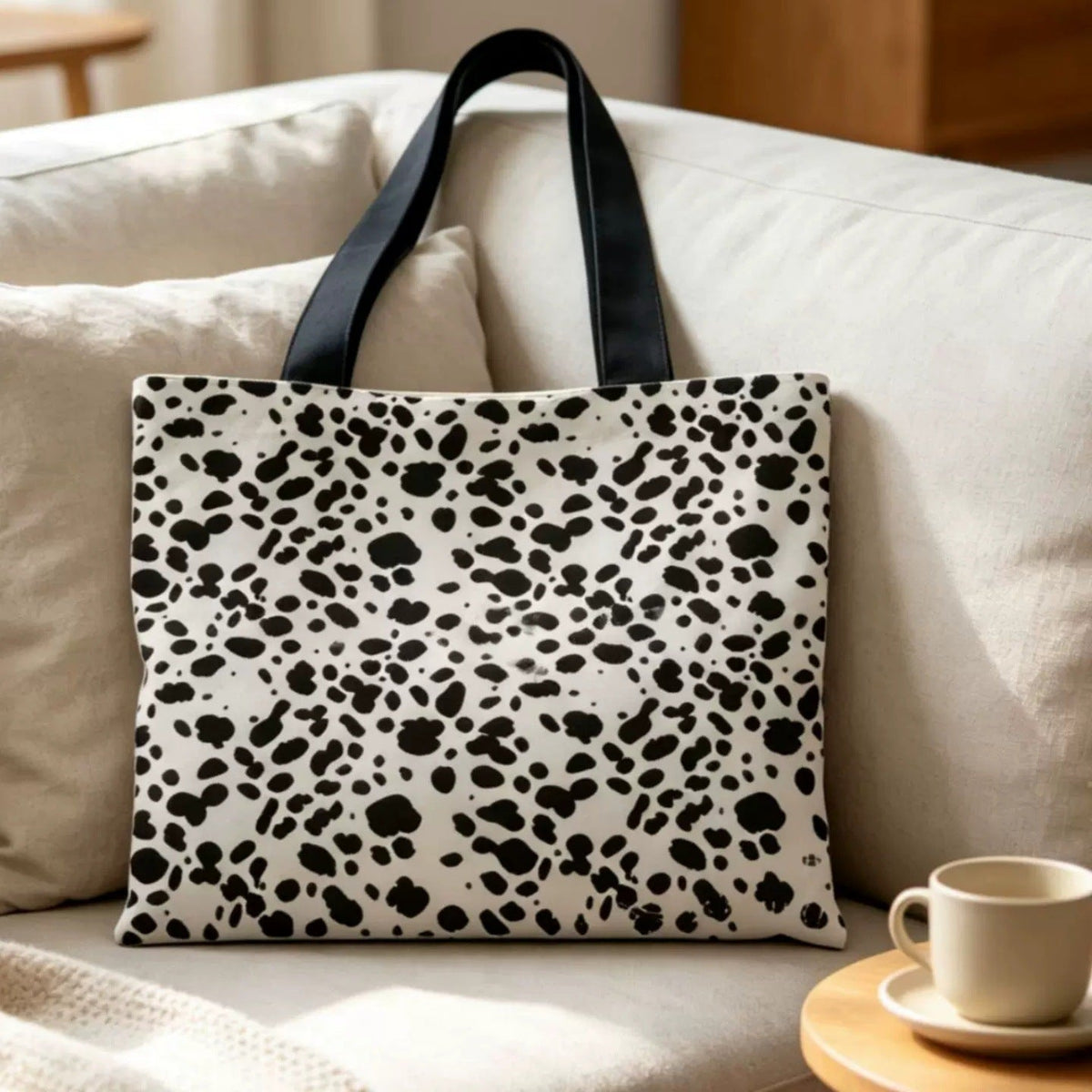 Cow Print Canvas Tote Bag