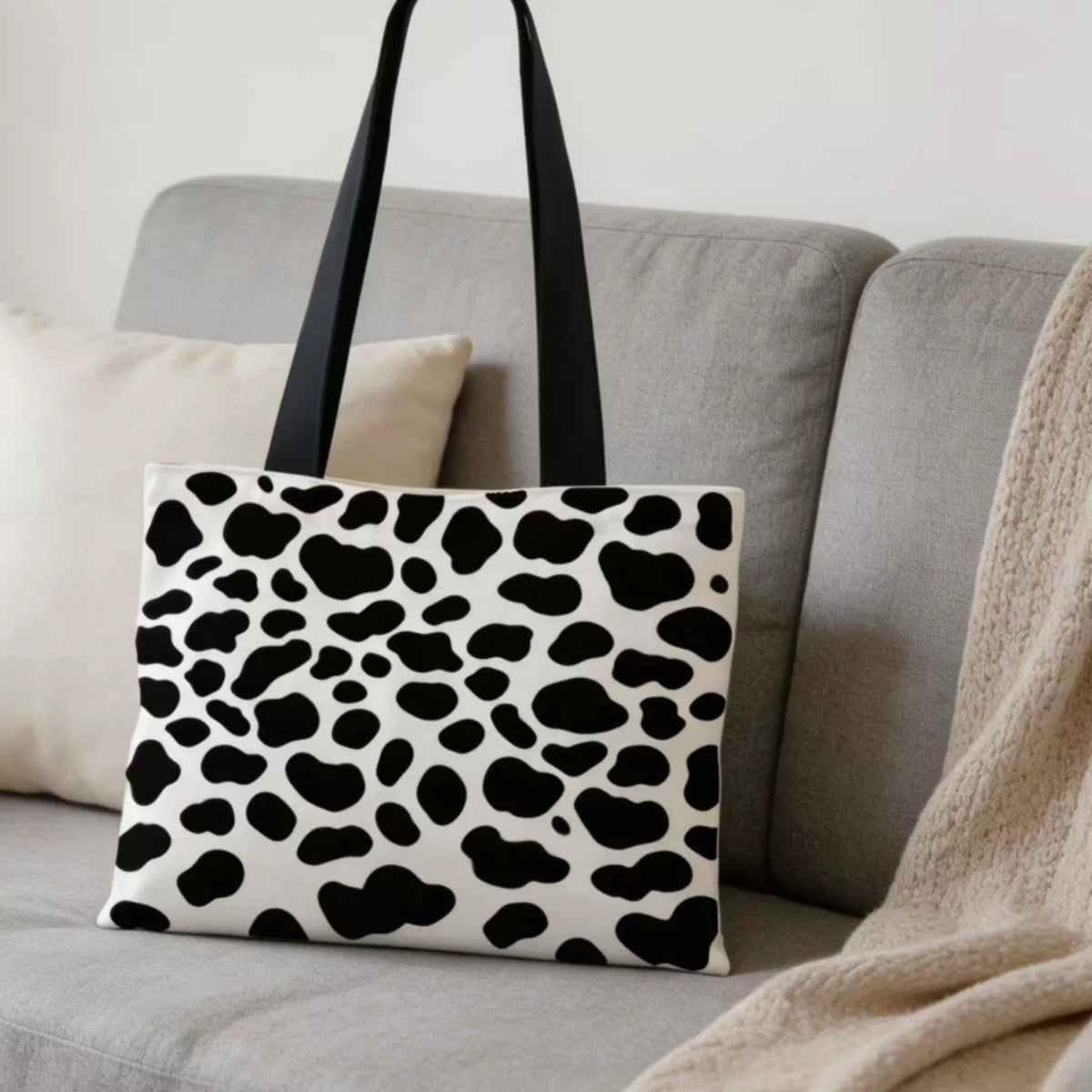 Cow Print Canvas Tote Bag