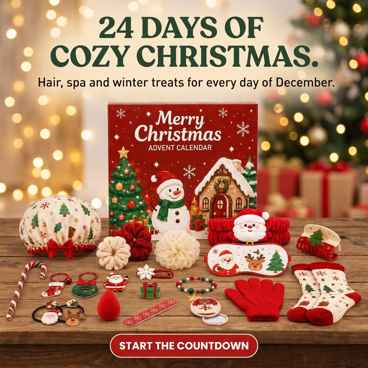 24-Day Christmas Advent Calendar with Hair, Spa, Beauty and Winter Accessories