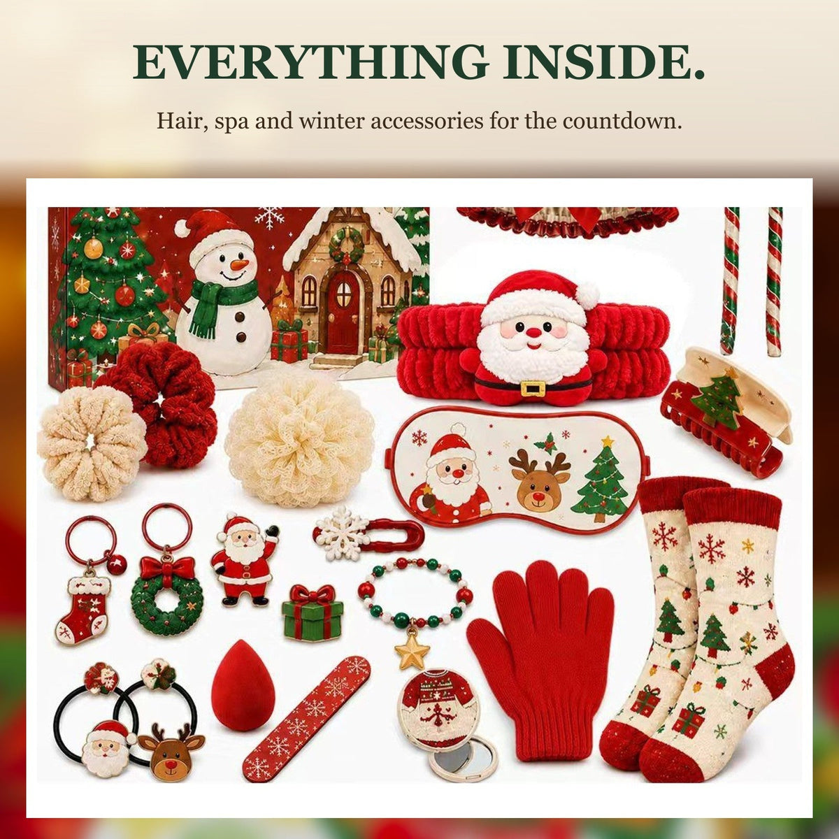 24-Day Christmas Advent Calendar with Hair, Spa, Beauty and Winter Accessories
