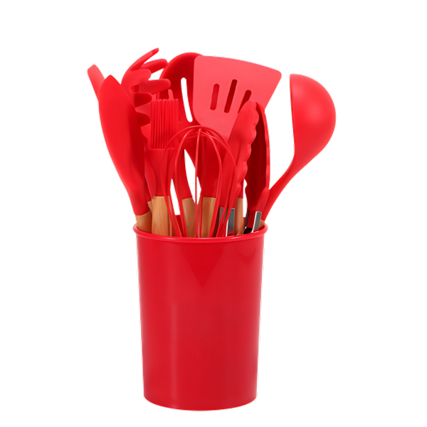 Davy | 12-Piece Silicone Utensil Set with Wood Handles