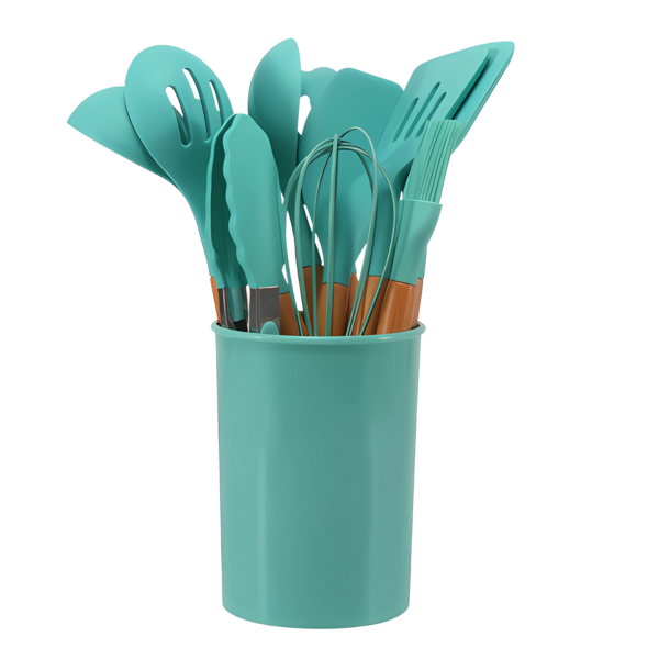 Davy | 12-Piece Silicone Utensil Set with Wood Handles