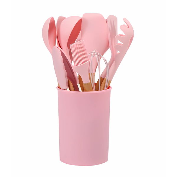Davy | 12-Piece Silicone Utensil Set with Wood Handles