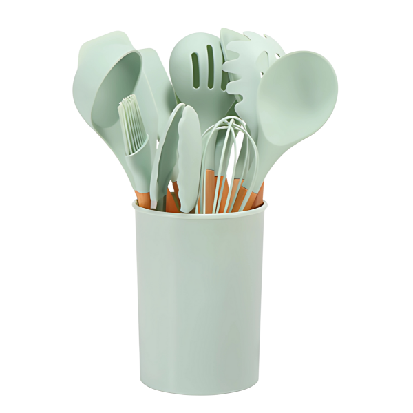 Davy | 12-Piece Silicone Utensil Set with Wood Handles