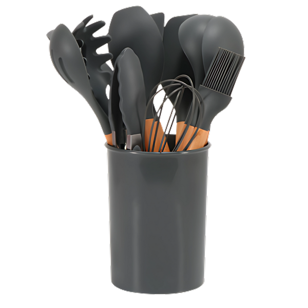 Davy | 12-Piece Silicone Utensil Set with Wood Handles