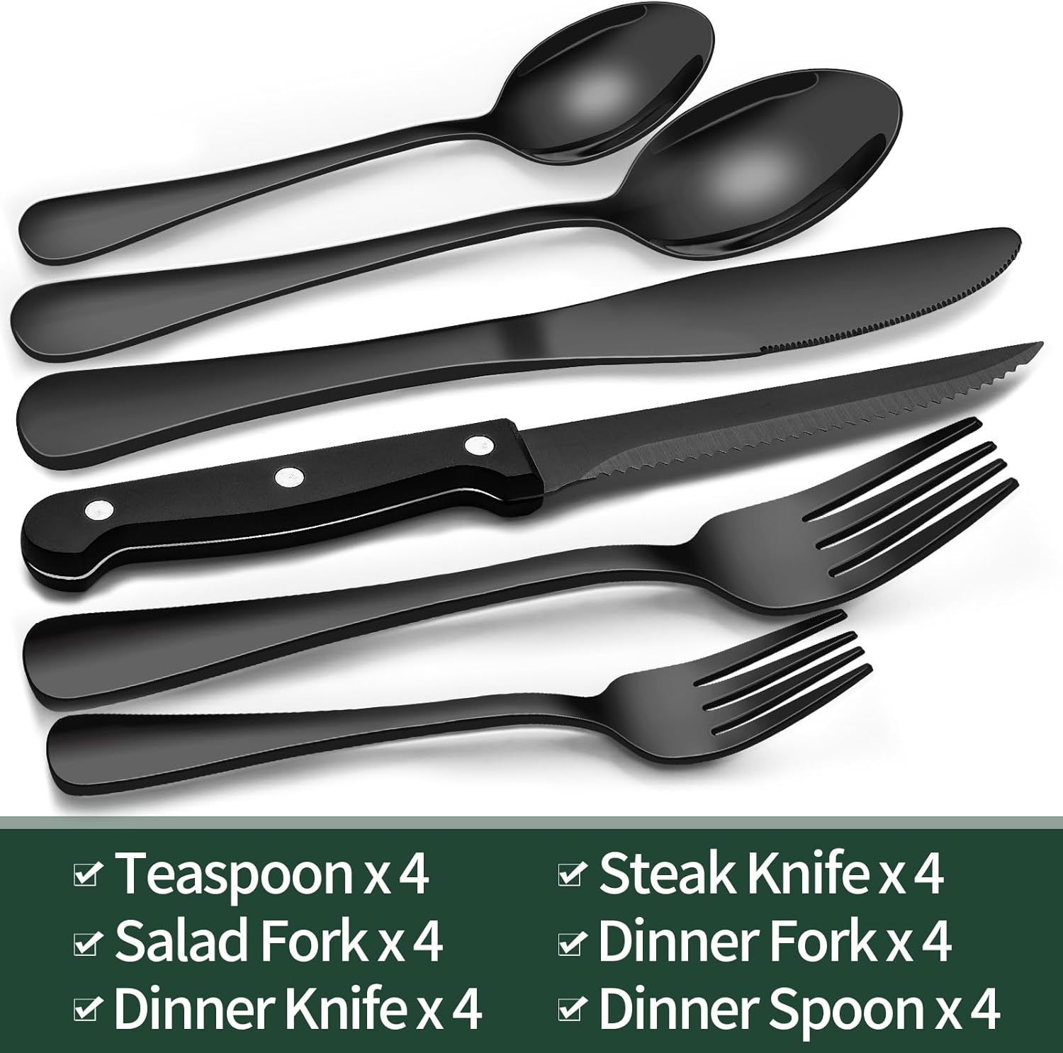 Davy | 24-Piece Cutlery Set | Stainless Steel | Black Design