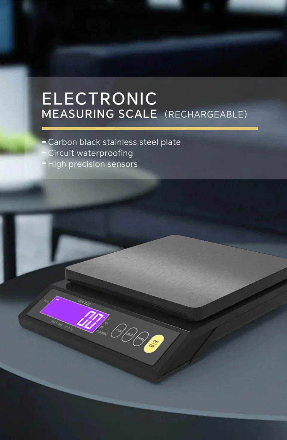 Davy | 5 kg/0.1 g and 10 kg/1 g digital electronic kitchen scale, LCD display, fully waterproof stainless steel tool for baking