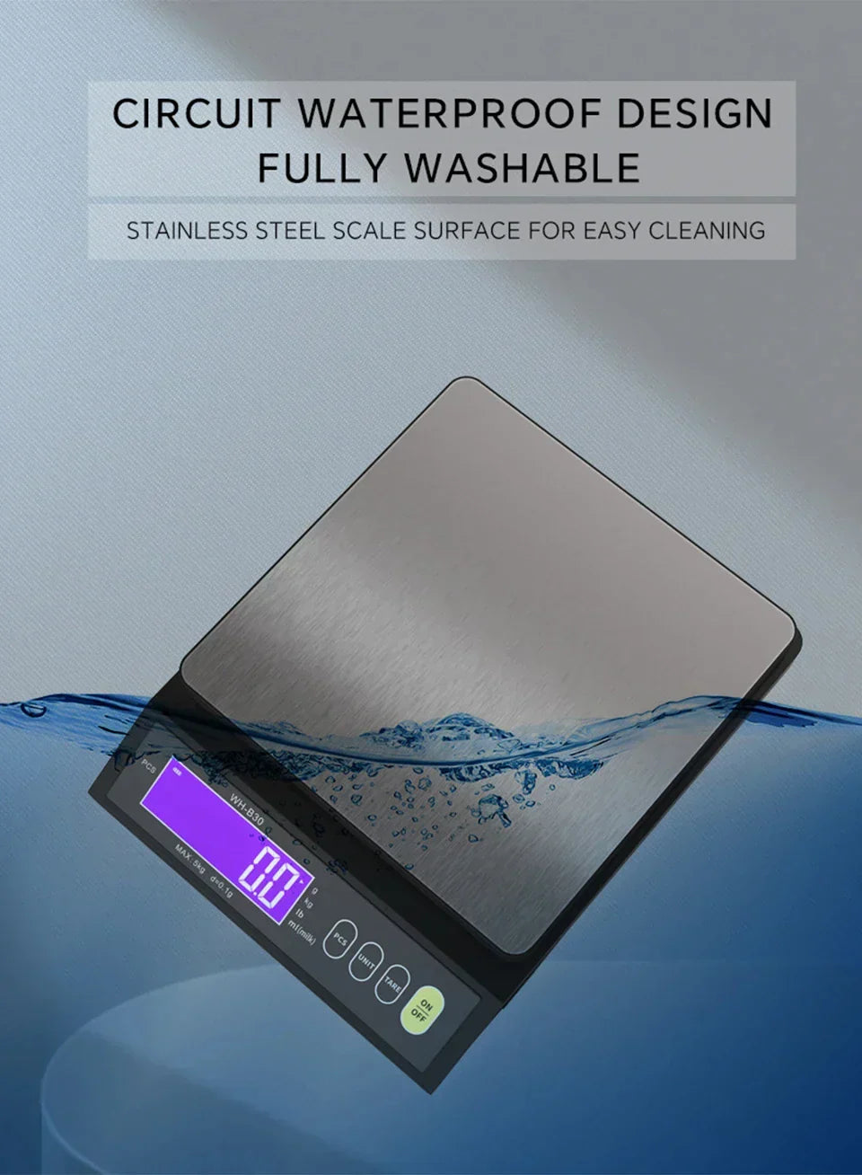 Davy | 5 kg/0.1 g and 10 kg/1 g digital electronic kitchen scale, LCD display, fully waterproof stainless steel tool for baking